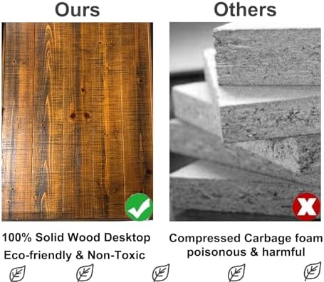 IBF Solid Real Wood Desk  Minimalist 47  Natural Wood Computer Desk  Rustic Desk for Home Office Writing Study  Vintage Industrial Wooden PC Gaming Workstation Computer Table  Brown  47 Inch
