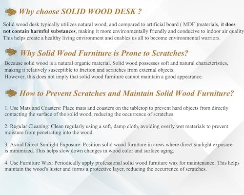 IBF Solid Real Wood Desk  Minimalist 47  Natural Wood Computer Desk  Rustic Desk for Home Office Writing Study  Vintage Industrial Wooden PC Gaming Workstation Computer Table  Brown  47 Inch