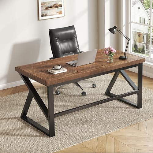 IBF Solid Real Wood Desk  Minimalist 47  Natural Wood Computer Desk  Rustic Desk for Home Office Writing Study  Vintage Industrial Wooden PC Gaming Workstation Computer Table  Brown  47 Inch