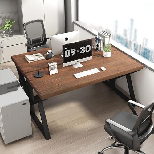 IBF Solid Real Wood Desk  Minimalist 47  Natural Wood Computer Desk  Rustic Desk for Home Office Writing Study  Vintage Industrial Wooden PC Gaming Workstation Computer Table  Brown  47 Inch