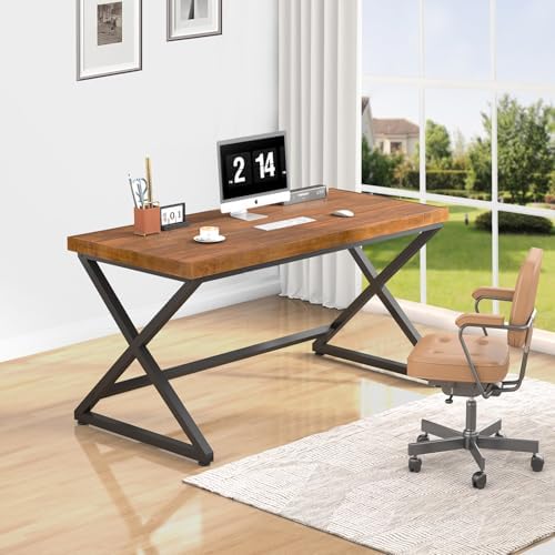 IBF Solid Wood Work Desk  Minimalist 47  Real Wood Computer Desk  Rustic Natural Wood Desk for Home Office Writing Study  Vintage Wooden PC Gaming Computer Table Workstation in Bedroom  Brown  47 inch