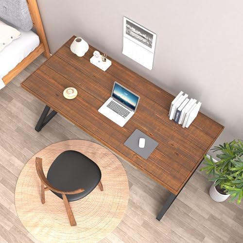IBF Solid Wood Work Desk  Minimalist 47  Real Wood Computer Desk  Rustic Natural Wood Desk for Home Office Writing Study  Vintage Wooden PC Gaming Computer Table Workstation in Bedroom  Brown  47 inch