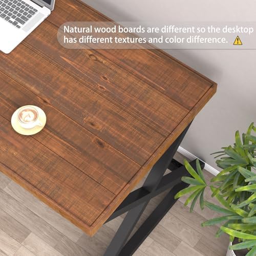 IBF Solid Wood Work Desk  Minimalist 47  Real Wood Computer Desk  Rustic Natural Wood Desk for Home Office Writing Study  Vintage Wooden PC Gaming Computer Table Workstation in Bedroom  Brown  47 inch