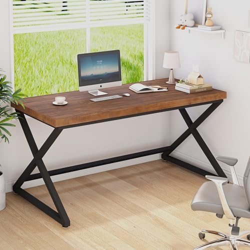 IBF Solid Wood Work Desk  Minimalist 47  Real Wood Computer Desk  Rustic Natural Wood Desk for Home Office Writing Study  Vintage Wooden PC Gaming Computer Table Workstation in Bedroom  Brown  47 inch