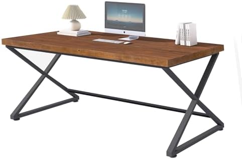 IBF Solid Wood Work Desk  Minimalist 47  Real Wood Computer Desk  Rustic Natural Wood Desk for Home Office Writing Study  Vintage Wooden PC Gaming Computer Table Workstation in Bedroom  Brown  47 inch