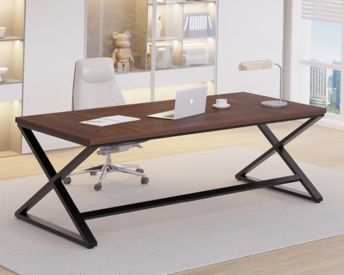IBF Wood Large Computer Desk  70 8  Long Home Office Desk for Two Person  Farmhouse Work Study Writing Table in Bedroom  Simple Wide Metal Executive Double PC Gaming Workstation  Rustic Oak