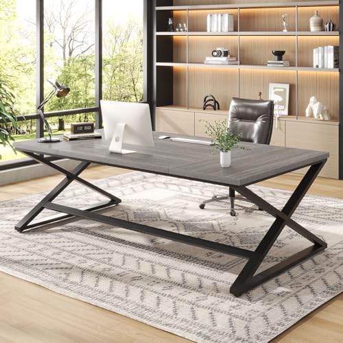 IBF Wood Large Computer Desk  70 8  Long Home Office Desk for Two Person  Farmhouse Work Study Writing Table in Bedroom  Simple Wide Metal Executive Double PC Gaming Workstation  Rustic Oak