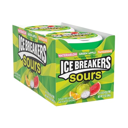 ICE BREAKERS Sours - Latas de mentas sin azúcar con sabor a fruta surtida, 1.5 onzas (8 unidades)