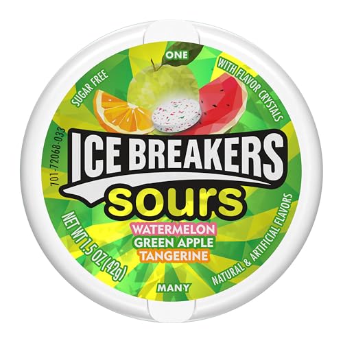 ICE BREAKERS Sours - Latas de mentas sin azúcar con sabor a fruta surtida, 1.5 onzas (8 unidades)