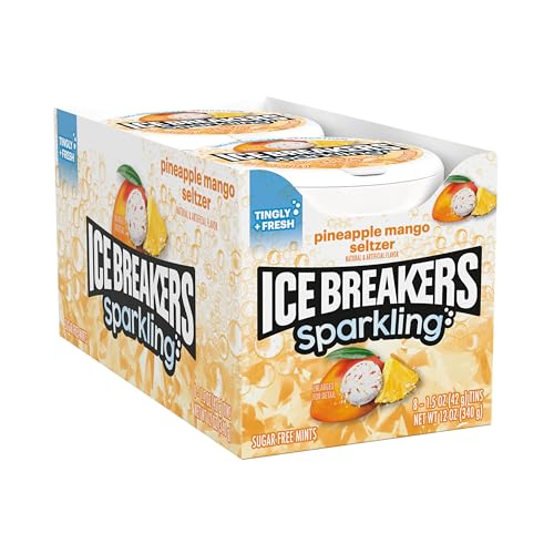 ICE BREAKERS Sparkling Pineapple Mango Seltzer Sugar Free Mints Tins  1 5 oz  8 Count