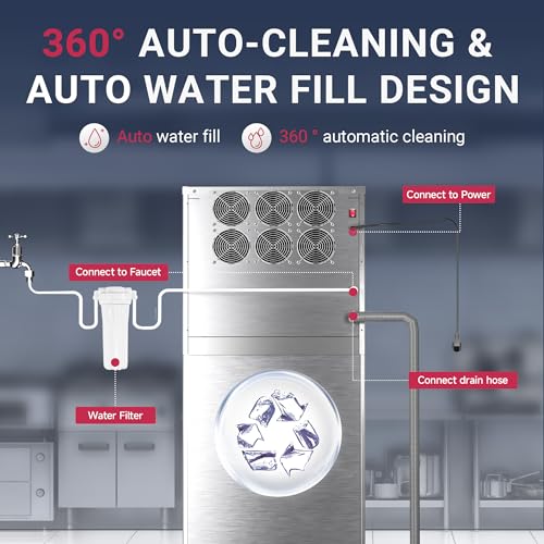 ICYGLEE Commercial Ice Maker Machine 400LBs/Day with 220LBs Storage Bin  ETL Approval Industrial Ice Machine  Auto Cleaning Stainless Ice Maker  Ice Ready in 8 20mins  Cafe/Bar/Business/RST 