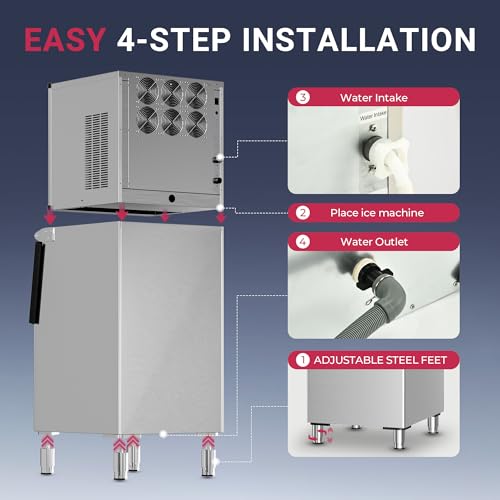 ICYGLEE Commercial Ice Maker Machine 400LBs/Day with 220LBs Storage Bin  ETL Approval Industrial Ice Machine  Auto Cleaning Stainless Ice Maker  Ice Ready in 8 20mins  Cafe/Bar/Business/RST 