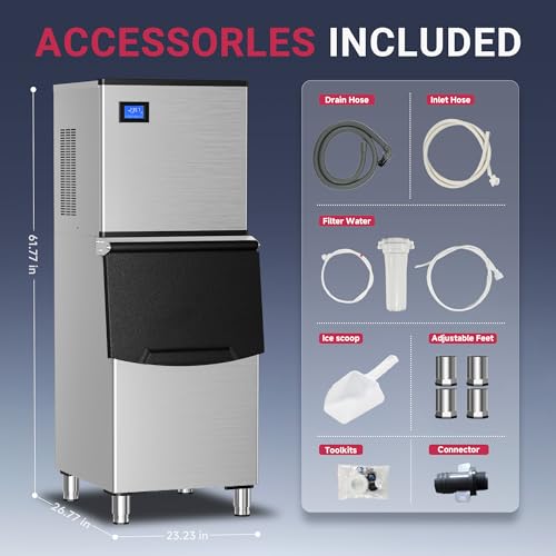 ICYGLEE Commercial Ice Maker Machine 400LBs/Day with 220LBs Storage Bin  ETL Approval Industrial Ice Machine  Auto Cleaning Stainless Ice Maker  Ice Ready in 8 20mins  Cafe/Bar/Business/RST 