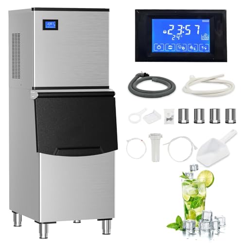 ICYGLEE Commercial Ice Maker Machine 400LBs/Day with 220LBs Storage Bin  ETL Approval Industrial Ice Machine  Auto Cleaning Stainless Ice Maker  Ice Ready in 8 20mins  Cafe/Bar/Business/RST 