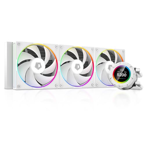 ID COOLING SL360 White CPU Liquid Cooler with Display  Customizable 2 1 LCD Display for Images or Performance Metrics  360mm AIO Cooler  Three AF127 ARGB Fans  Fits Intel/AMD