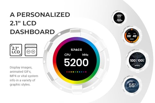 ID COOLING SL360 White CPU Liquid Cooler with Display  Customizable 2 1 LCD Display for Images or Performance Metrics  360mm AIO Cooler  Three AF127 ARGB Fans  Fits Intel/AMD