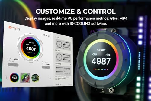 ID COOLING SL360 White CPU Liquid Cooler with Display  Customizable 2 1 LCD Display for Images or Performance Metrics  360mm AIO Cooler  Three AF127 ARGB Fans  Fits Intel/AMD