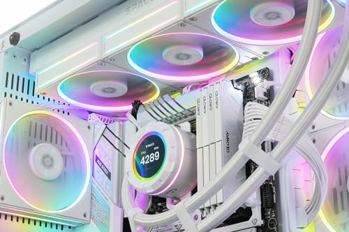ID COOLING SL360 White CPU Liquid Cooler with Display  Customizable 2 1 LCD Display for Images or Performance Metrics  360mm AIO Cooler  Three AF127 ARGB Fans  Fits Intel/AMD