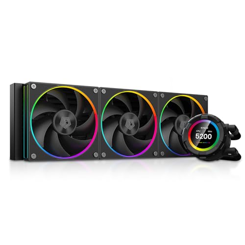 ID COOLING SL360 White CPU Liquid Cooler with Display  Customizable 2 1 LCD Display for Images or Performance Metrics  360mm AIO Cooler  Three AF127 ARGB Fans  Fits Intel/AMD