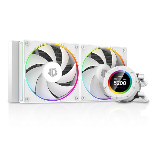 ID COOLING SL360 White CPU Liquid Cooler with Display  Customizable 2 1 LCD Display for Images or Performance Metrics  360mm AIO Cooler  Three AF127 ARGB Fans  Fits Intel/AMD