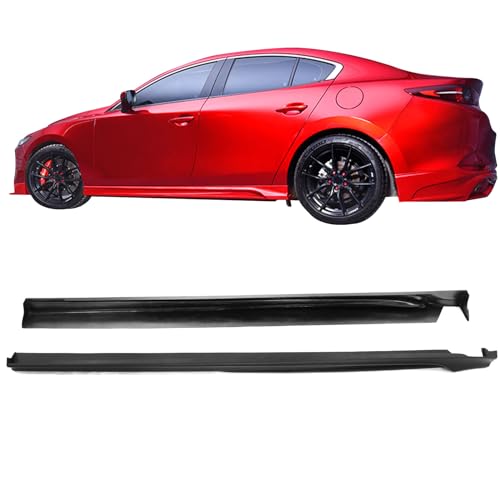 IKON MOTORSPORTS  Side Skirts Compatible with 2019 2020 Mazda 3 Sedan  4 Door Side Skirt Extension Rocker Panel Matte Black PP Polypropylene 2PC
