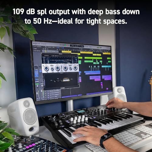 IK Multimedia Premium Version iLoud Micro Monitor Pro White  Pair  50 Watt Portable & Powerful Reference Studio Monitor  Class D High Efficiency Amplifier  Custom Made Drivers for Music Mixing