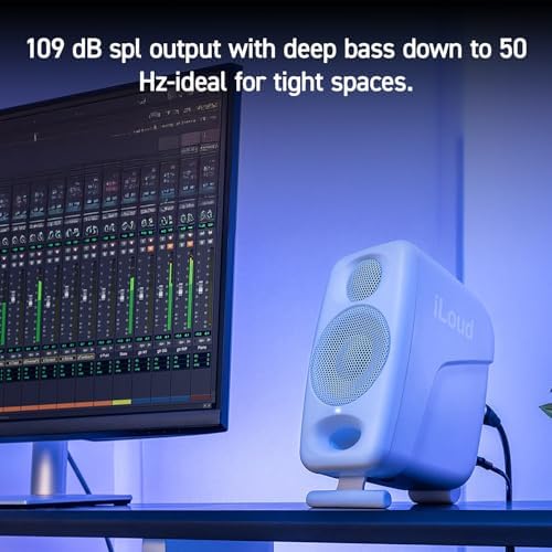 IK Multimedia Premium Version iLoud Micro Monitor Pro White  Pair  50 Watt Portable & Powerful Reference Studio Monitor  Class D High Efficiency Amplifier  Custom Made Drivers for Music Mixing