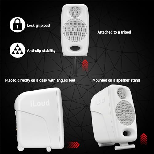 IK Multimedia Premium Version iLoud Micro Monitor Pro White  Pair  50 Watt Portable & Powerful Reference Studio Monitor  Class D High Efficiency Amplifier  Custom Made Drivers for Music Mixing