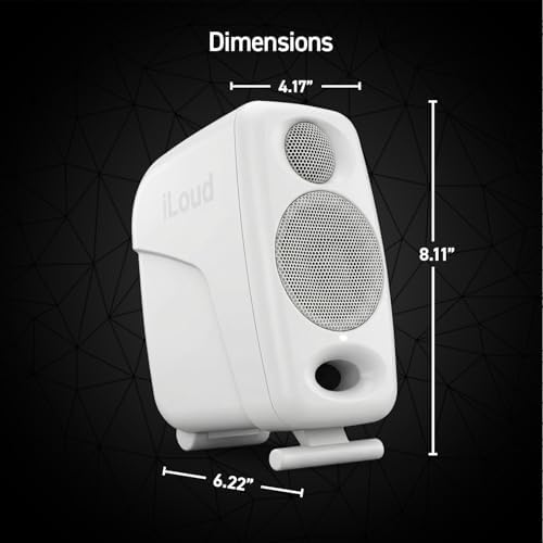 IK Multimedia Premium Version iLoud Micro Monitor Pro White  Pair  50 Watt Portable & Powerful Reference Studio Monitor  Class D High Efficiency Amplifier  Custom Made Drivers for Music Mixing