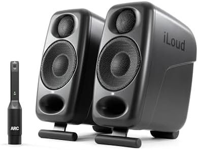 IK Multimedia Premium Version iLoud Micro Monitor Pro White  Pair  50 Watt Portable & Powerful Reference Studio Monitor  Class D High Efficiency Amplifier  Custom Made Drivers for Music Mixing