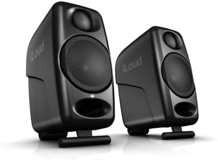IK Multimedia Premium Version iLoud Micro Monitor Pro White  Pair  50 Watt Portable & Powerful Reference Studio Monitor  Class D High Efficiency Amplifier  Custom Made Drivers for Music Mixing