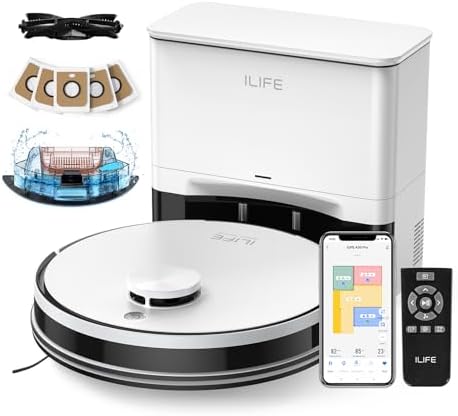 ILIFE A30 Pro Robot Vacuum and Mop  Self Emptying Station for 60 Days  5000Pa Suction  LiDAR Navigation  No Go Zones  2 4G WiFi/App/Alexa/Remote Control  Clean Hard Floors to Medium Pile Carpet  110V