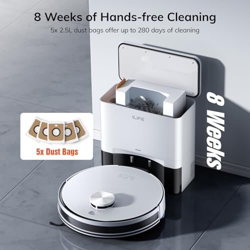 ILIFE A30 Pro Robot Vacuum and Mop  Self Emptying Station for 60 Days  5000Pa Suction  LiDAR Navigation  No Go Zones  2 4G WiFi/App/Alexa/Remote Control  Clean Hard Floors to Medium Pile Carpet  110V