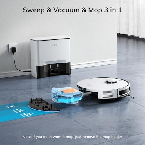 ILIFE A30 Pro Robot Vacuum and Mop  Self Emptying Station for 60 Days  5000Pa Suction  LiDAR Navigation  No Go Zones  2 4G WiFi/App/Alexa/Remote Control  Clean Hard Floors to Medium Pile Carpet  110V