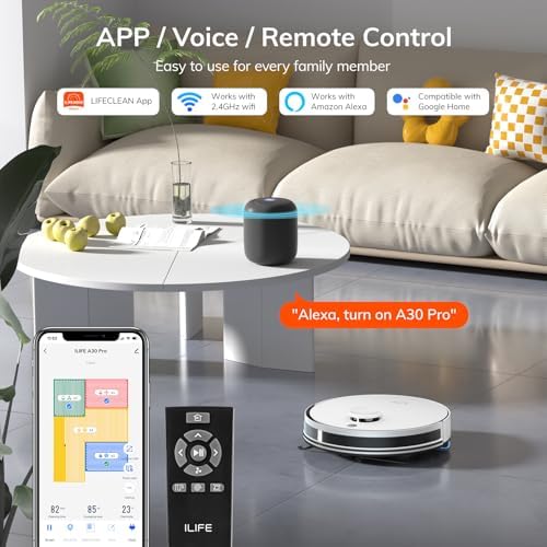 ILIFE A30 Pro Robot Vacuum and Mop  Self Emptying Station for 60 Days  5000Pa Suction  LiDAR Navigation  No Go Zones  2 4G WiFi/App/Alexa/Remote Control  Clean Hard Floors to Medium Pile Carpet  110V
