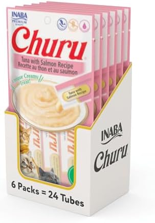 INABA Churu Cat Treats  Grain Free  Lickable  Squeezable Creamy Purée Cat Treat/Topper with Vitamin E & Taurine  0 5 Ounces Each  40 Tubes  Tuna & Seafood Variety Box