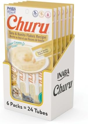 INABA Churu Cat Treats  Grain Free  Lickable  Squeezable Creamy Purée Cat Treat/Topper with Vitamin E & Taurine  0 5 Ounces Each  40 Tubes  Tuna & Seafood Variety Box