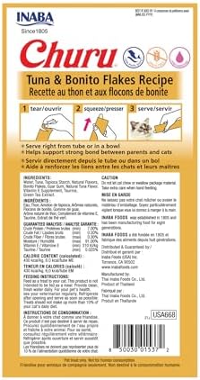 INABA Churu Cat Treats  Grain Free  Lickable  Squeezable Creamy Purée Cat Treat/Topper with Vitamin E & Taurine  0 5 Ounces Each  40 Tubes  Tuna & Seafood Variety Box