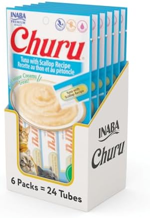 INABA Churu Cat Treats  Grain Free  Lickable  Squeezable Creamy Purée Cat Treat/Topper with Vitamin E & Taurine  0 5 Ounces Each  40 Tubes  Tuna & Seafood Variety Box