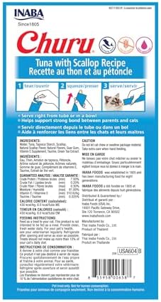 INABA Churu Cat Treats  Grain Free  Lickable  Squeezable Creamy Purée Cat Treat/Topper with Vitamin E & Taurine  0 5 Ounces Each  40 Tubes  Tuna & Seafood Variety Box