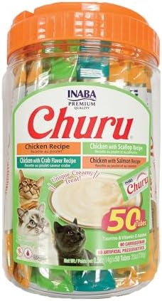 INABA Churu Cat Treats  Grain Free  Lickable  Squeezable Creamy Purée Cat Treat/Topper with Vitamin E & Taurine  0 5 Ounces Each  40 Tubes  Tuna & Seafood Variety Box