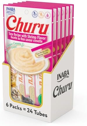 INABA Churu Cat Treats  Grain Free  Lickable  Squeezable Creamy Purée Cat Treat/Topper with Vitamin E & Taurine  0 5 Ounces Each  40 Tubes  Tuna & Seafood Variety Box