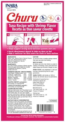 INABA Churu Cat Treats  Grain Free  Lickable  Squeezable Creamy Purée Cat Treat/Topper with Vitamin E & Taurine  0 5 Ounces Each  40 Tubes  Tuna & Seafood Variety Box