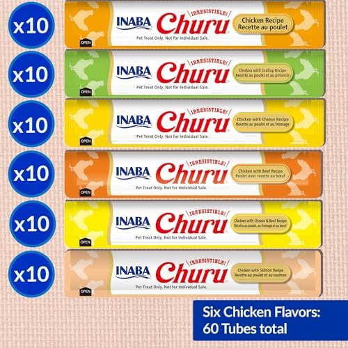 INABA Churu Cat Treats  Grain Free  Lickable  Squeezable Creamy Purée Cat Treat/Topper with Vitamin E & Taurine  0 5 Ounces Each  40 Tubes  Tuna & Seafood Variety Box