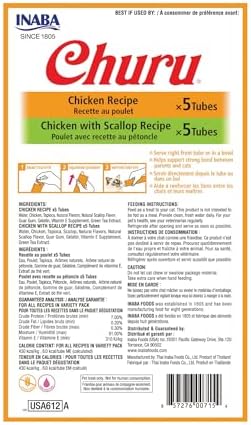 INABA Churu Cat Treats  Grain Free  Lickable  Squeezable Creamy Purée Cat Treat/Topper with Vitamin E & Taurine  0 5 Ounces Each  40 Tubes  Tuna & Seafood Variety Box