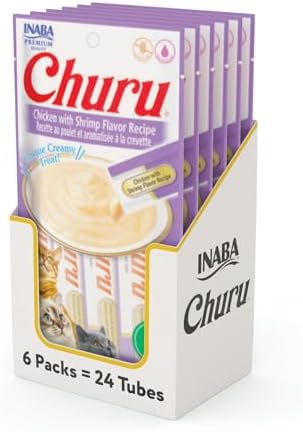 INABA Churu Cat Treats  Grain Free  Lickable  Squeezable Creamy Purée Cat Treat/Topper with Vitamin E & Taurine  0 5 Ounces Each  40 Tubes  Tuna & Seafood Variety Box