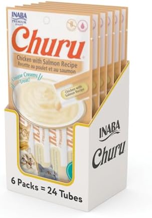 INABA Churu Cat Treats  Grain Free  Lickable  Squeezable Creamy Purée Cat Treat/Topper with Vitamin E & Taurine  0 5 Ounces Each  40 Tubes  Tuna & Seafood Variety Box