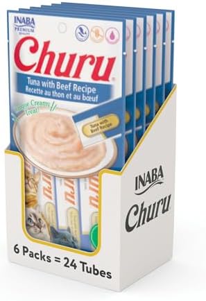 INABA Churu Cat Treats  Grain Free  Lickable  Squeezable Creamy Purée Cat Treat/Topper with Vitamin E & Taurine  0 5 Ounces Each  40 Tubes  Tuna & Seafood Variety Box