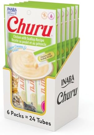 INABA Churu Cat Treats  Grain Free  Lickable  Squeezable Creamy Purée Cat Treat/Topper with Vitamin E & Taurine  0 5 Ounces Each  40 Tubes  Tuna & Seafood Variety Box