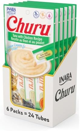 INABA Churu Cat Treats  Grain Free  Lickable  Squeezable Creamy Purée Cat Treat/Topper with Vitamin E & Taurine  0 5 Ounces Each  40 Tubes  Tuna & Seafood Variety Box